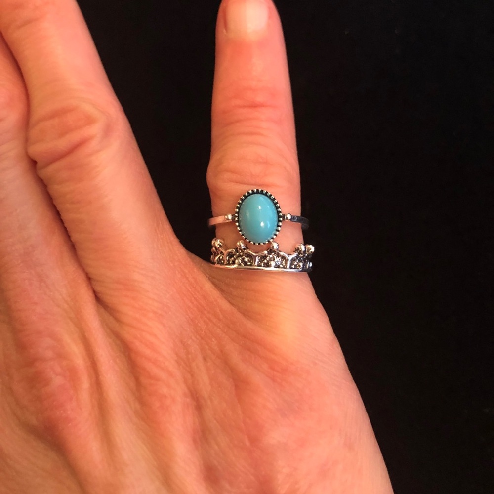 Elegant Silver and Blue Stone Stacking Ring Set of 2